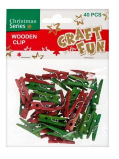 Fa csipeszek, karácsonyi színek, 40 db/csomag