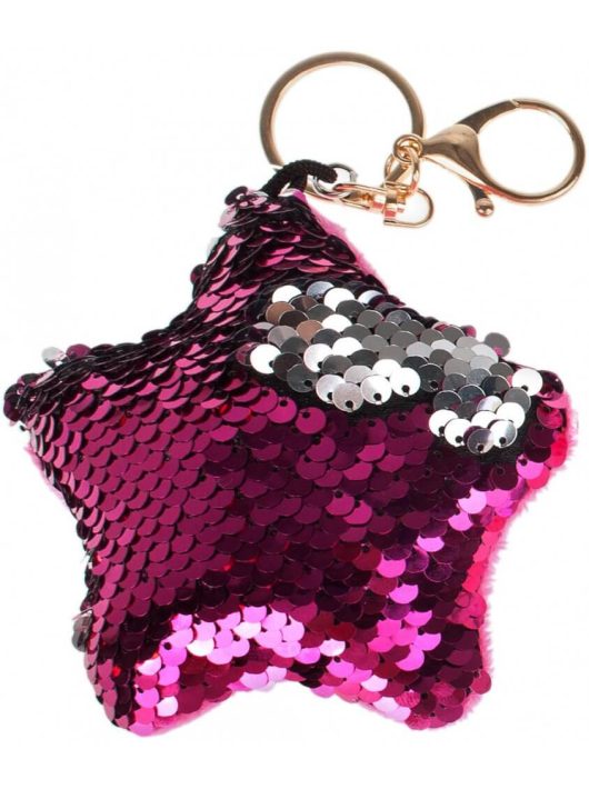 Starpak flitteres kulcstartó, táskadísz csillag alakú, rózsaszín-ezüst (átfordulós)