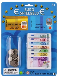   Játékpénz, EURO, apró és papírpénz, 2 db kivágható bankkártya