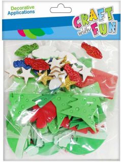   Dekorgumi, öntapadós, karácsonyi formák, 74 db-os, fenyőfa díszekkel