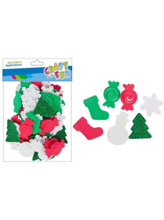 Dekorgumi, öntapadós, karácsonyi formák, 80 db-os, piros-fehér-zöld formák