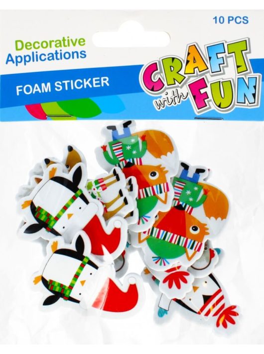 Dekorgumi, öntapadós karácsonyi formák, állatok, 10 db/csomag