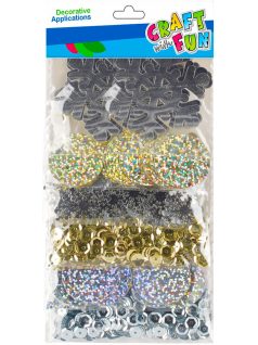   Karácsonyi konfettik, 6 féle (hópehely, körök, stb.), 30g, ezüst-arany
