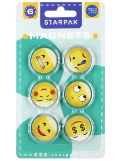 Smiley, emoji mágnes szett, 6 db-os, 33mm