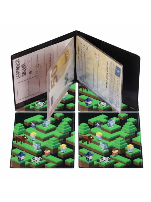 Igazolványtartó, kártyatartó, 2 betétlappal, Minecraft mintás