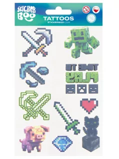   Tetoválás matrica szett, pixel formák, Minecraft minta 10x17,5cm, Sticker Boo
