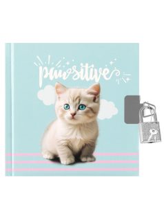 Cicás napló kulccsal, 13x13cm, pawsitive