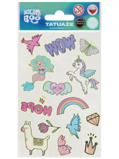   Tetoválás matrica szett, foszforeszkálós, lányos 10x17,5cm, Sticker Boo
