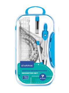   Geometria készlet, körző és vonalzó szett, 7 db-os, műanyag dobozban, Starpak, kék