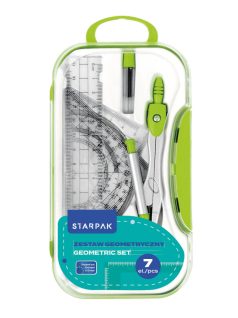   Geometria készlet, körző és vonalzó szett, 7 db-os, műanyag dobozban, Starpak, zöld