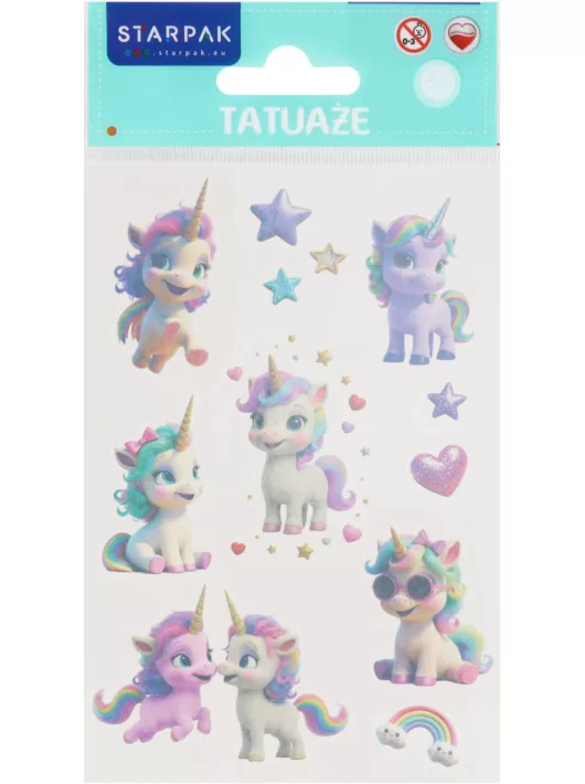 Tetoválás matrica szett, cuki unikornisok, 10x17,5cm, Sticker Boo