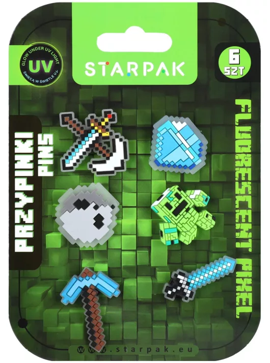 Minecraft mintás pin lyukacsos termékekhez, fluoreszkáló, 6 db/szett
