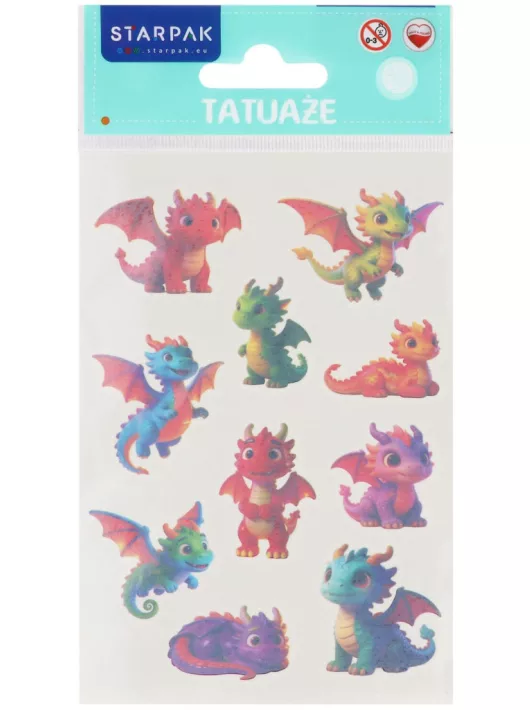 Tetoválás matrica szett, cuki sárkányok, 10x17,5cm, Sticker Boo