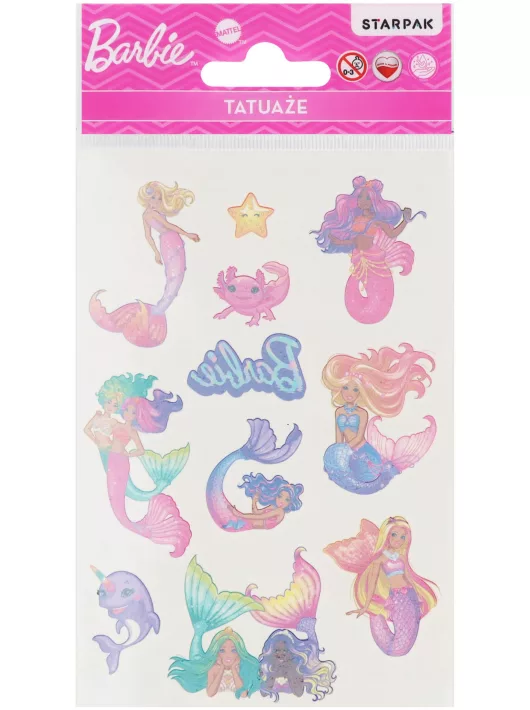 Tetoválás matrica szett, sellő Barbie, 10x17,5cm, Sticker Boo