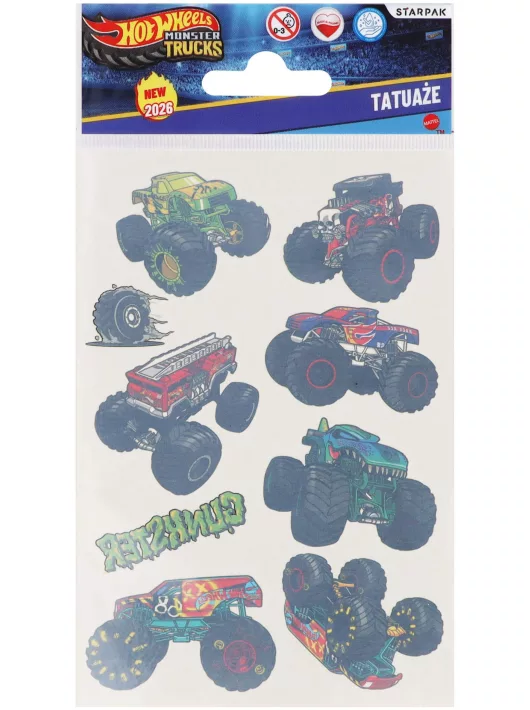 Tetoválás matrica szett, monster trucks, 10x17,5cm, Sticker Boo