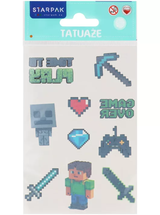 Tetoválás matrica szett, Minecraft mintás, 10x17,5cm, Sticker Boo (592918)