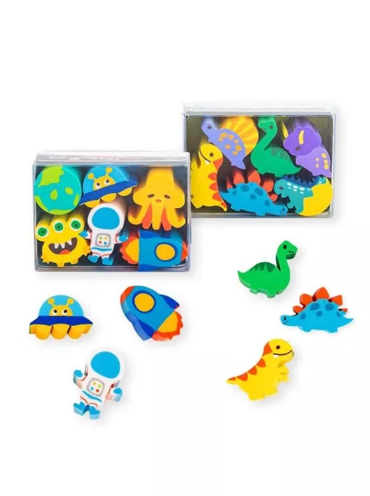 Radír dinoszauruszok vagy űrutazás, 6 db/szett