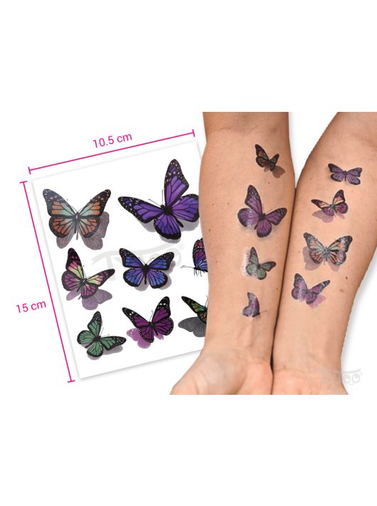 Tetoválás matrica szett, lila és zöld pillangó