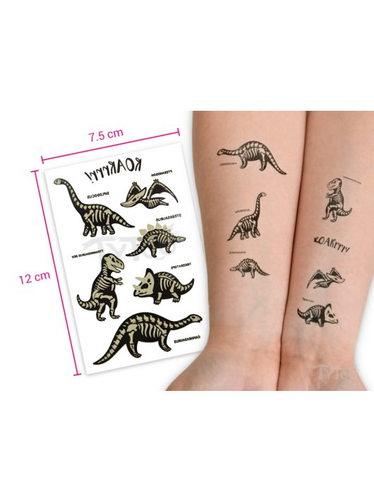Tetoválás matrica szett, sötétben világító dinoszauruszok