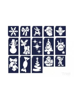   Sablonok, karácsonyi, 15 db-os készlet csillámtetováláshoz