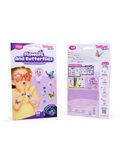   Tetoválás matrica szett, 6 ív/szett, pillangók és virágok