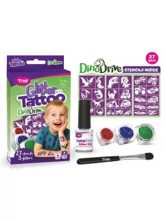   Csillámtetoválás DinoDrive szett (27 sablon, 3 csillámpor, 5 ml ragasztó, ecset)