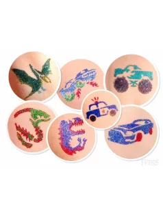   Csillámtetoválás DinoDrive szett (27 sablon, 3 csillámpor, 5 ml ragasztó, ecset)