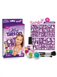   Csillámtetoválás Sassylue szett (58 sablon, 6 csillámpor, 7 ml ragasztó, 2 ecset)
