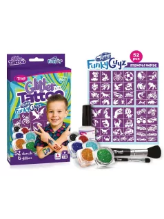  Csillámtetoválás FunkyGuyz szett (52 sablon, 6 csillámpor, 7 ml ragasztó, 2 ecset)