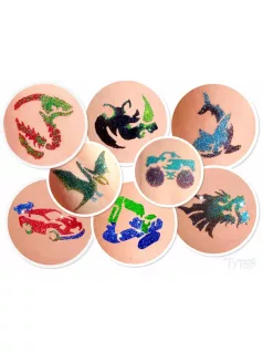   Csillámtetoválás FunkyGuyz szett (52 sablon, 6 csillámpor, 7 ml ragasztó, 2 ecset)