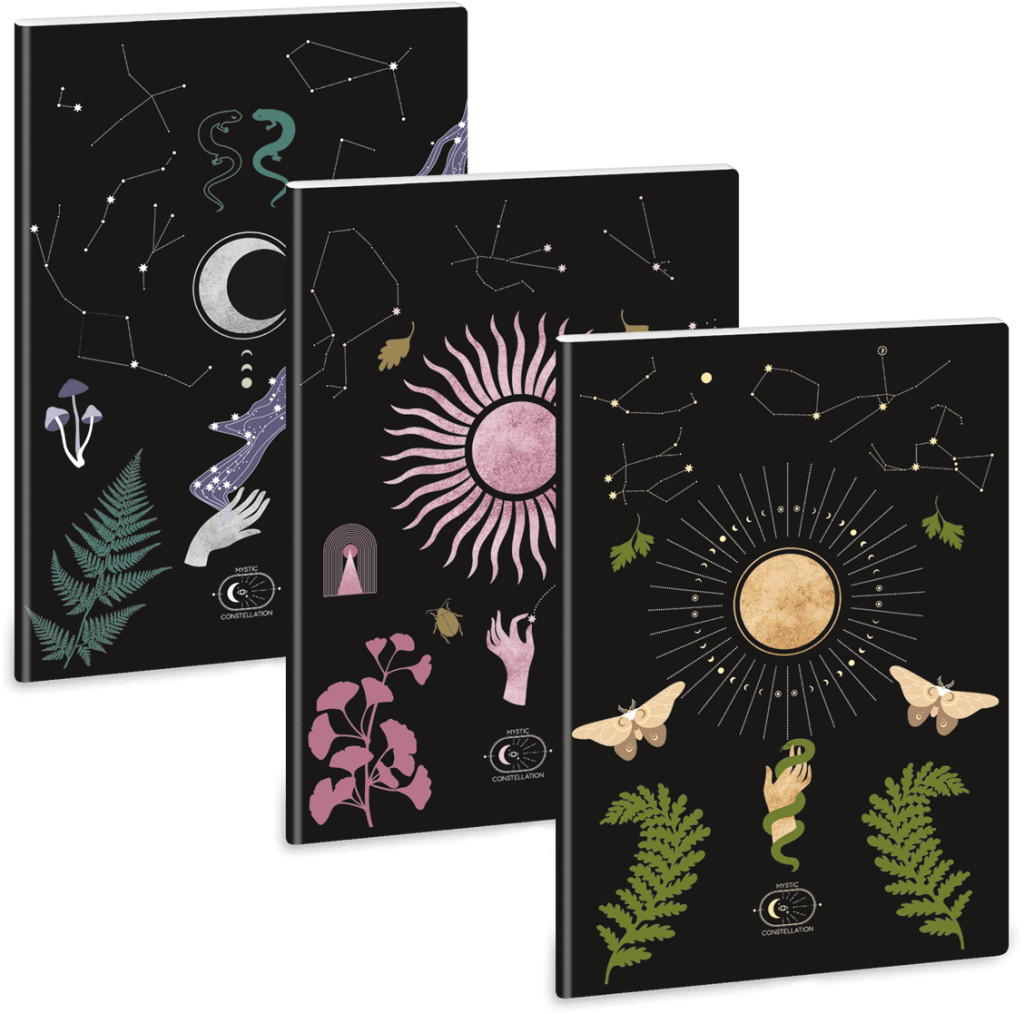 Image of Mystic tűzött füzet A/4, 40 lapos kockás, Mystic Constellation, többféle