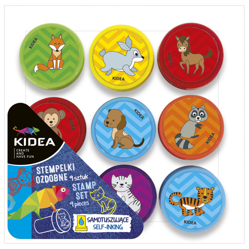 Image of Nyomda szett, 9 db-os, állatos, (kutya, ló, láma, macska, mosómedve, róka, tigris, majom, nyúl), Kidea