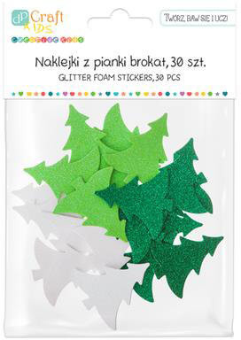 Image of Dekorgumi, öntapadós, karácsonyfák, csillogó, 30 db-os, fehér-zöld